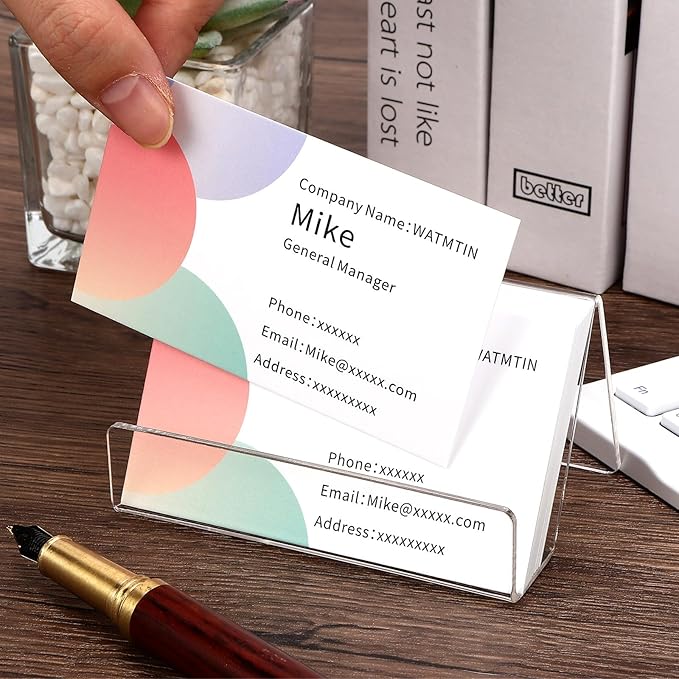 3 Pcs Acrylic Business Card Holder for Desk, Desktop Business Card Stand, Clear Name Cards Display Holder for Exhibition Accessories Home Office, Capacity: 50 Cards