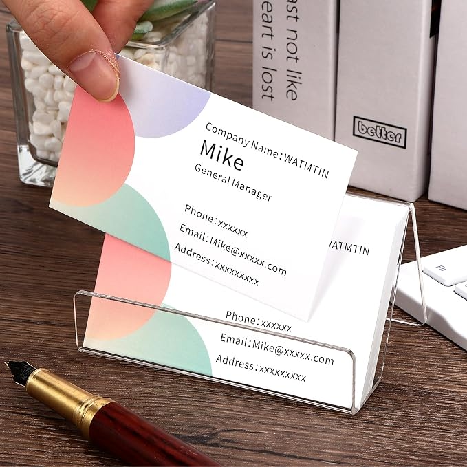 6 Pcs Acrylic Business Card Holder for Desk, Desktop Business Card Stand, Clear Name Cards Display Holder for Exhibition Accessories Home Office, Capacity: 50 Cards