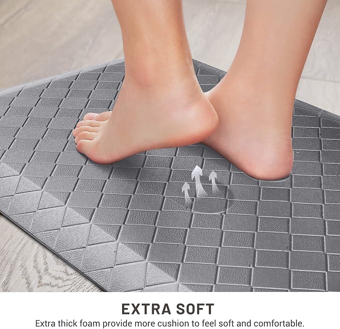 HappyTrends Anti-Fatigue Floor Mat - 4/5 Inch Thick, Waterproof Non-Slip, Heavy Duty Ergonomic Comfort Rug for Kitchen, Office, Sink, Laundry (17.3" x 39", Gray)