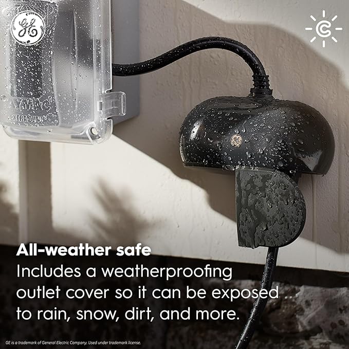 GE Cync Smart Plug, Outdoor Bluetooth and Wi-Fi Outlet Socket, Weather Resistant Plug, Works with Alexa and Google, Black (1 Pack)