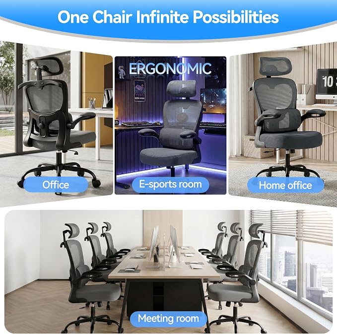 AreShark Office Chair Ergonomic Desk Chairs with Adjustable Lumbar Support& Headrest Hanger, High Back Breathable Mesh Chair with Wheels, Rolling Swivel Comfy Task Computer Chair for Home Work Gaming