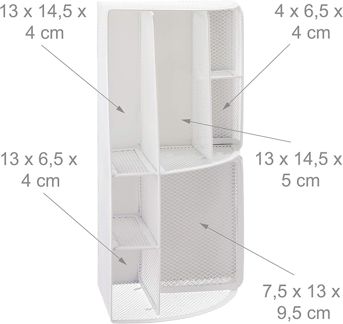 Relaxdays Desk Organiser, Modern Look, Metal Mesh, Total Dimensions: H x W x D: 13 x 28 x 14 cm, White