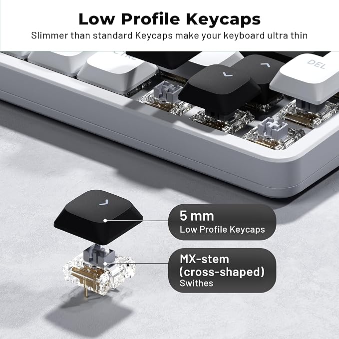 XVX Low Profile White Keycaps, Shine Through Keycap Set, Double Shot PBT Key caps, Bow Keyboard Keycaps Compatibility for 60% 75% 80% 85% 100% MX Switches Mechanical Keyboard