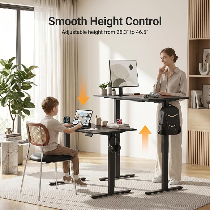 Claiks Electric Standing Desk, Adjustable Height Stand up Desk, 40x24 Inches Sit Stand Home Office Desk with Splice Board, Black Frame/Deep Black Top