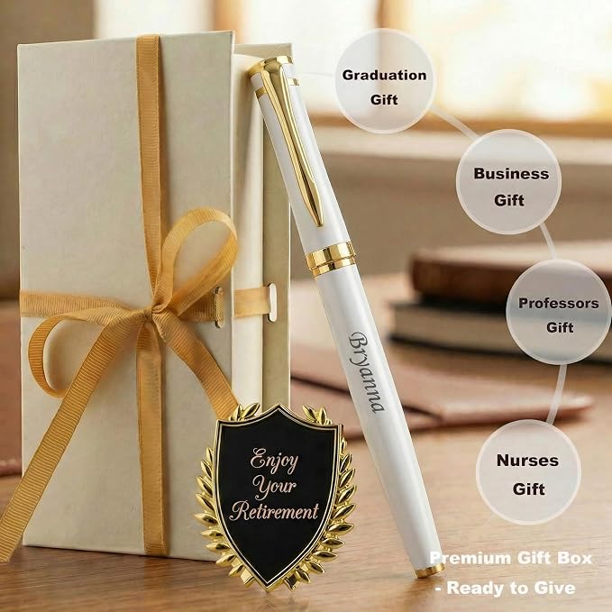 Yastar Personalised Gift Pens with a Custom badge with 2 Black Refills Quality Pen Metal Body - Custom with Names Message on the Pen - Gift Pen Set for Family Colleague Elder Friends