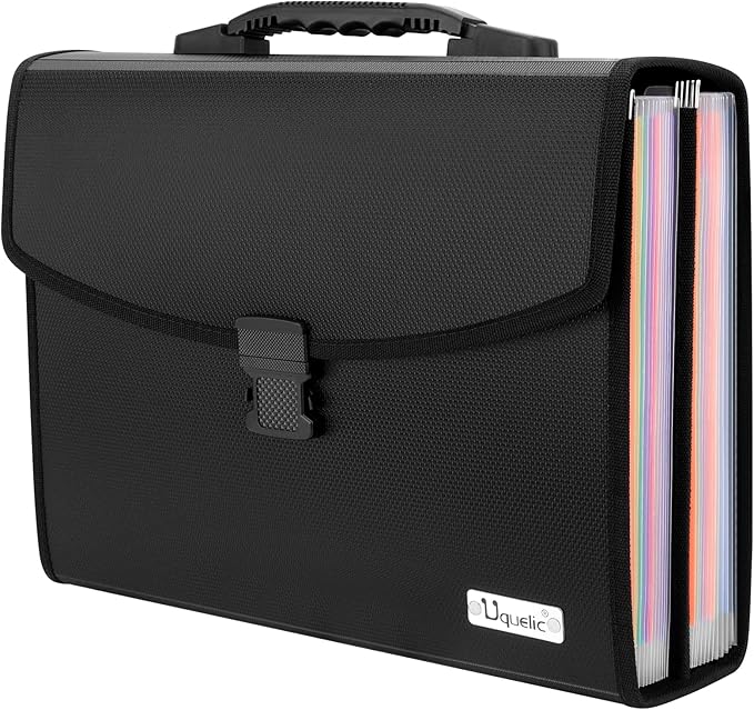 Uquelic 26 Pockets Expanding File Folder - Accordion Savor Document Organizer Folio Upgraded Durable Buckle, Base with Ergonomic Portable Handle/Large A4 Letter Size Expandable File Organizer