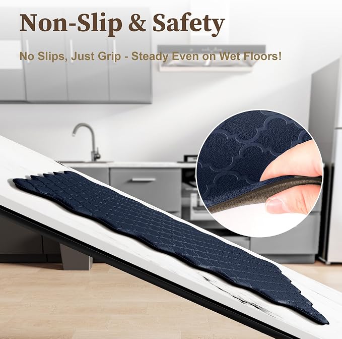 Arenarug Upgrade Scalloped Embossed Kitchen Mats for Floor 2PCS Cushioned Anti Fatigue Waterproof Foam Kitchen Rugs Non Slip Washable Comfort Standing Mat for Sink Laundry, 17.3"x30"+17.3"x47", Navy