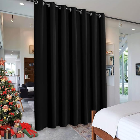 RYB HOME Blackout Curtains Room Divider, Total Privacy Wall Divider Screens Large Window Decor Sound Proof for Living Room Bedroom Patio Door Basement, 1 Panel, Black, 12.5ft Wide x 8ft Long