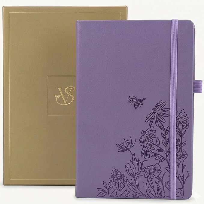 VIVID SCRIBBLES A5 Bullet Dotted Journal – 160GSM Bleed-Proof Dot Grid Notebook with 200 Numbered Pages, Lay-Flat Hardcover, Pen Loop & Expandable Pocket, Lilac
