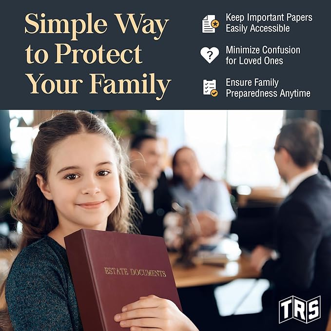 TRS Estate Planning Binder Kit – Pre-Labeled Tabs, Sheet Protectors | 1.5" D-Ring Faux Leather Organizer for Wills, Trusts, Power of Attorney & End-of-Life Planning | Burgundy