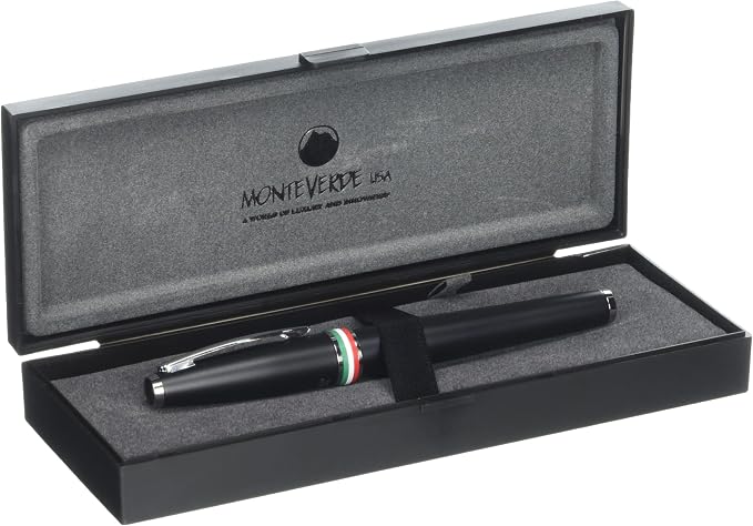 Monteverde USA Aldo Domani Italia Fountain Pen Matte Black - Broad Nib - Luxury Writing Pen - Italian Design - JoWo Stainless Steel Nib - Smooth Ink Flow - Refillable - Gift Box Included