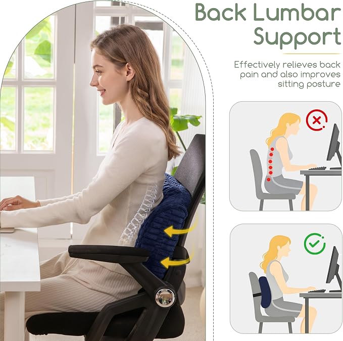 Lumbar Support Pillow for Recliner Chair/Office Chair/Couch, Memory Foam Back Support Cushion with Adjustable Strap, Recliner Cushions for Lower Back Pain Relief, Sleeping, Washable Cover, Navy