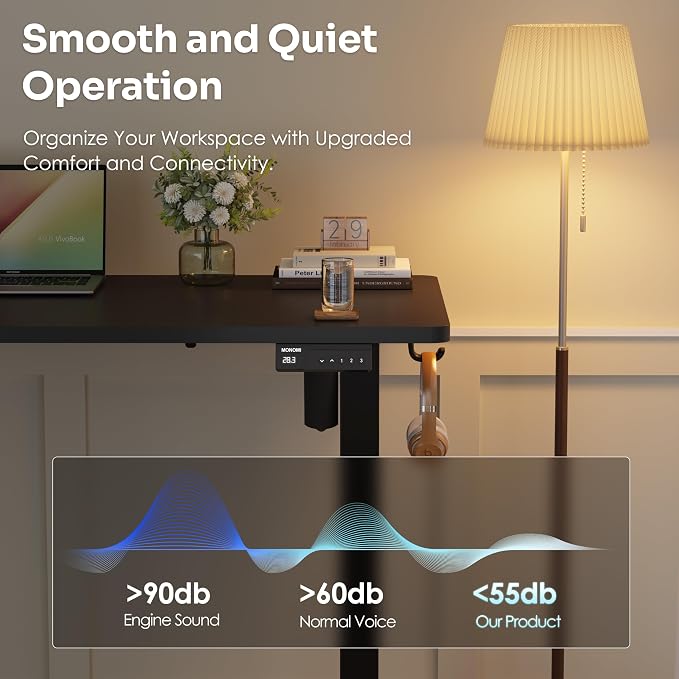 Monomi Small Electric Standing Desk, 35" x 24" Whole Piece Height Adjustable with Memory Controller, Black Sit to Stand Desk Workstation for Home Office