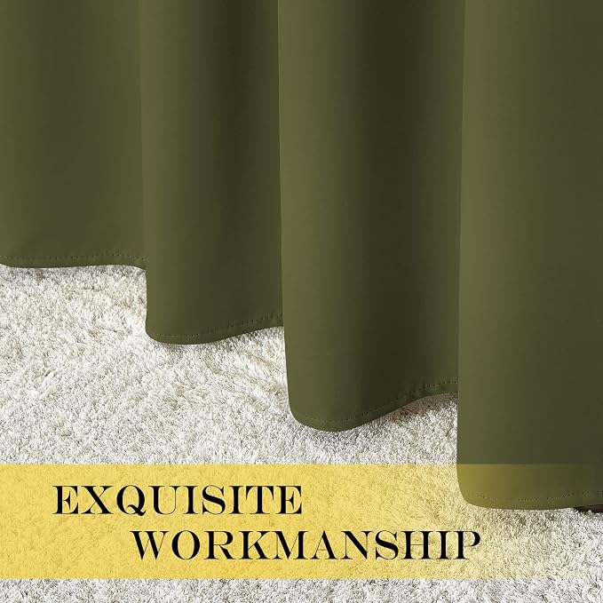 NICETOWN Blackout Curtain for Girls Room - Thermal Insulated Solid Grommet Room Darkening Curtain/Panel/Drape for Bedroom (Olive Green, Single Panel, 52 by 72-inch)