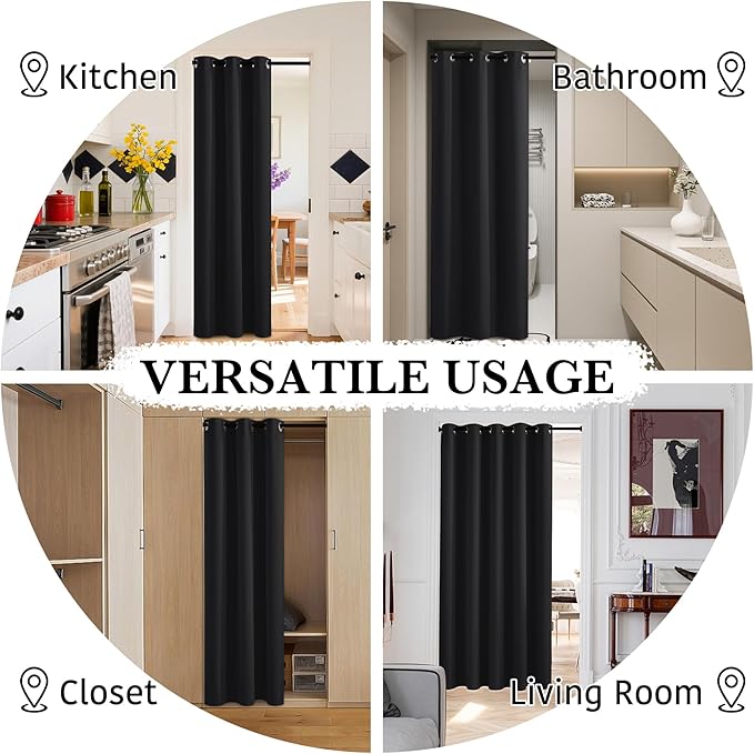 RYB HOME 100% Blackout Room Divider Curtains for Sliding Glass Door, Extra Wide Thermal Insulated Privacy Curtains for Bedroom/Patio Door/Living Room/Open Closet, Black, W100 x L84, 1 Panel