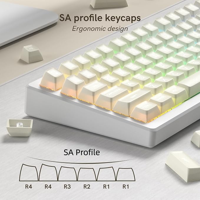 dagaladoo White Jade keycaps PBT,Ceramic Key caps Style,Translucent Keyboard keycaps Cute,SA Profile keycap Set for 60%/65%/75%/96%/100% US Layout Cherry MX Switches Mechanical Keyboard