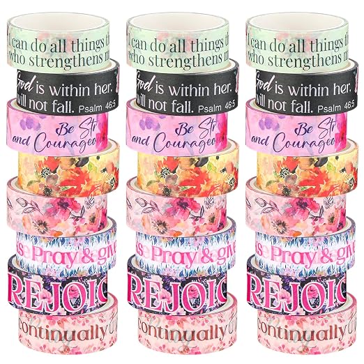 24 Rolls Back to School Christian Washi Tape Gifts Bulk Graduation Vbs Religious Scripture Bible Verse Watercolor Floral Washi Tape for Bible Journaling Crafting Students Study Stationery