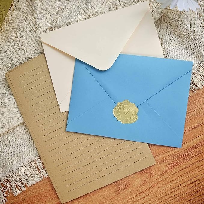 Stationary letter and envelopes set,Premium velvet-Touch envelopes 4x6 Envelopes 14 PCS with 28 PCS Stationery Paper,Colors Stationery Set for Love Letter, Party Invitations (Lake blue）