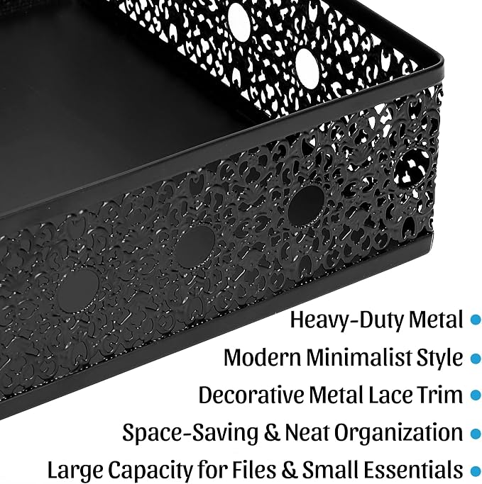 Letter Desk Tray Organizer, Metal Mesh File Basket for Office Home | Decoration Drawer Trays, Large Capacity Heavy-Duty Storage Box, Desktop Bin for Document, A4 Printer Paper, Mail, Paperwork