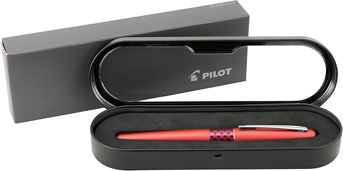 PILOT MR Retro Pop Collection Fountain Pen in Gift Box, Red Barrel with Wave Accent, Medium Point Stainless Steel Nib, Refillable Black Ink (91442)
