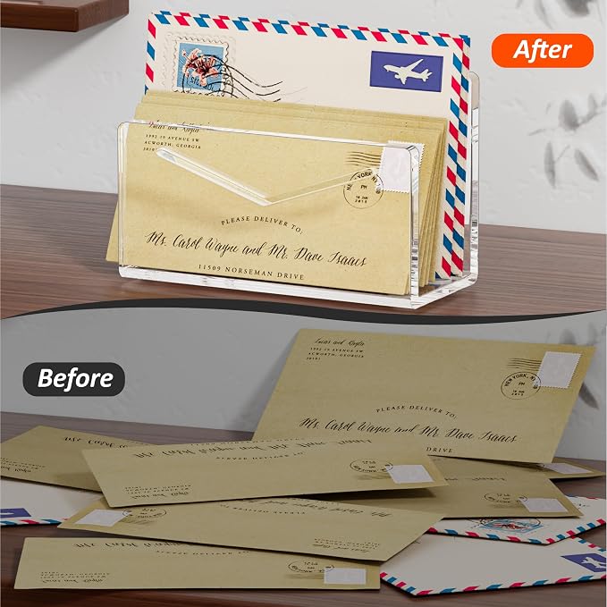FUCDTEFC Acrylic Mail Holder, Mail Organizer Wall Mounted Clear File Letter Organizer, Vertical Envelope Mail Holder for Desk, Lightweight Countertop Bill Sorter Invoice Stand for Home Office School | Vertical, Envelope, Lightweight, Countertop, Bill H...