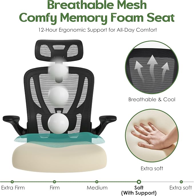 Office Chair Ergonomic Desk Chair - Mesh High Back Office Chair with Headrests Wheels Lumbar Support Home Desk Office Chairs Flip up Armrest Executive Rolling Computer Chair Black 8 Pack