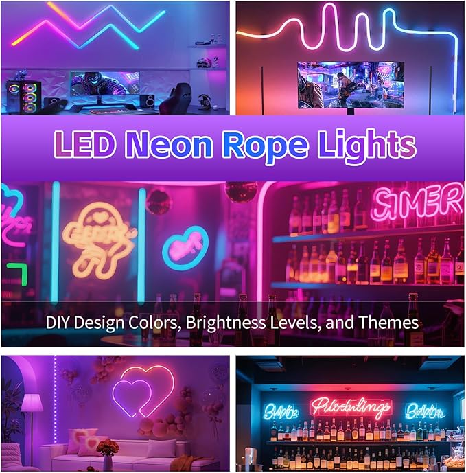 100FT RGB LED Neon Rope Lights, App & Remote Control, Flexible Waterproof IP65 Led Strip Lights, Music Sync Color Changing Multiple Modes Neon Lights for Bedroom Gaming Room Indoor & Outdoor Decor