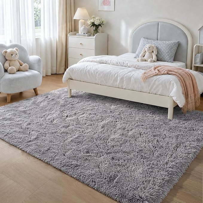Zentavio Area Rugs for Living Room Small Carpet for Bedroom 3x5 Bedside Washable Soft Fluffy Shag Aesthetic Plush High Pile Throw Rug for Nursery Kids Room Dorm Room Grey