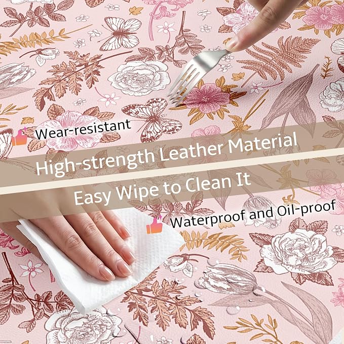 Mouse Pad Leather Desk Mat Large Keyboard Cute Office Desktop Computer Laptop XXL Long Big Aesthetic Modern Design Women Girls Gaming Gamer Oversized Wide Mousepad 31.5"x15.7", Pink Floral