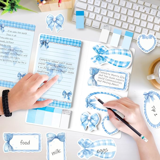 Xqumoi Coquette Blue Bow Sticky Notes Set - I’m Just A Girl Self-Stick Note Pads Bowknot Notepads Writing Memo Pad Page Marker Bookmarker Preppy Girly Stuff Back to School Office Supplies Gift