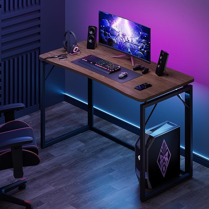JOYMOOP 47.2" Folding Desk - Brown, No Assembly Large Size Foldable Desk for Home, Office, Wooden Top Folding Computer Desk for Working, Writing, Studying