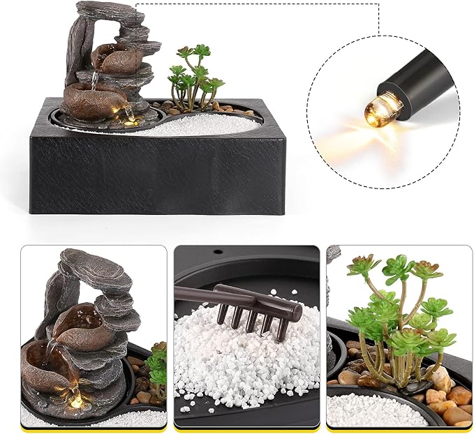 Dyna-Living Indoor Water Fountains Tabletop Water Fountain with Pump Zen Garden Relaxation Desk Waterfall Fountain Indoor Small Fountain for Zen Room Decor