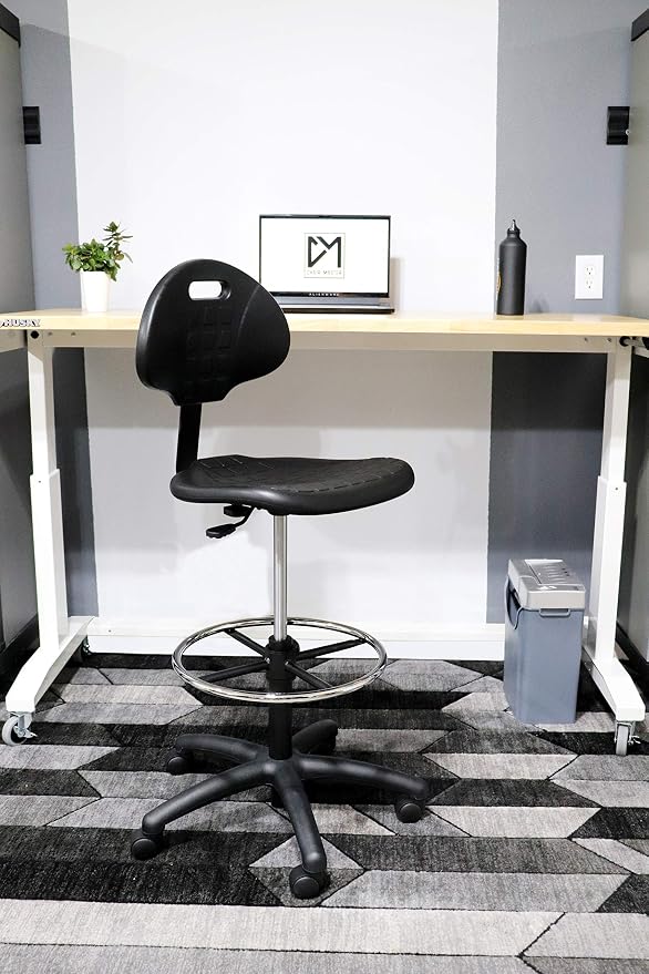 Chair Master-Heavy Duty Ergonomic Drafting Stool Black-Easy to Clean-Largest (20") Adj. Footring and Base (26") on the Market. Seat Ht Range (23"-33"). for Home, Auto, Lab, Cleanroom. Durable.