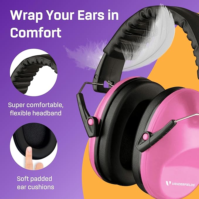 Vanderfields - Hearing Protection Ear Muffs - Over 33 dB (2K Hz) Broad Noise Cancelling Sound Reduction - Adults & Teens