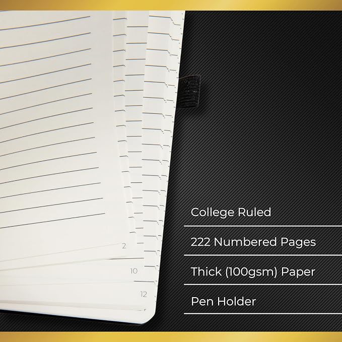 Realizations Journaling Notebooks with Pen Holder - Lined Notebook - 222 Pages Notebook Journal with 100 GSM Paper - Includes Table of Content - Notebooks for Work, School, Home