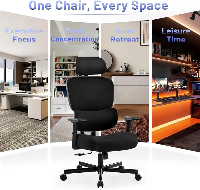 AreShark Ergonomic Office Chair - High Back Breathable Mesh Desk Chair with Lumbar Support & Adjustable Headrest - Rolling Swivel Reclining Comfy Computer Gaming Chair with 2D Armrests for Home Office