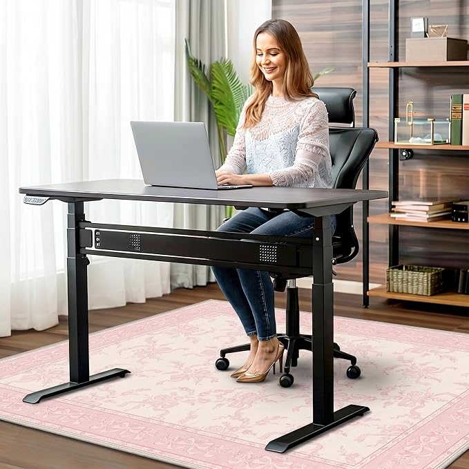48"x72" Office Chair Mat for Hardwood Tile Floor, Under Desk Carpet Protector for Rolling Computer Chair Mat, Machine Washable Area Rug, Anti-Slip 1/5" Thick Low Pile Thin Vinyl Floor Mat, Beige Brown
