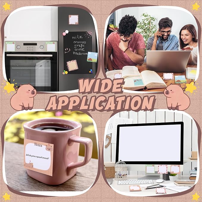 9 Pads Cute Sticky Notes Cartoon Self Stick Notepads 3x3 Inches Notes Adhesive Memo Pad Office Decor Gifts for Students School Teacher Office Meeting(Capybara)