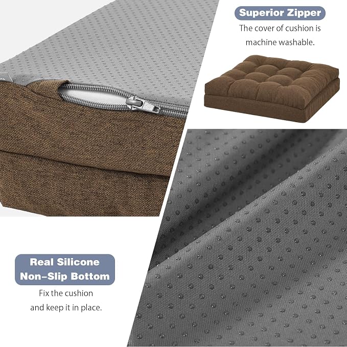 baibu Extra Large Memory Foam Recliner Cushions with Lumbar Support Pillow for Elderly, 20x20x5 Inch Thick Dual-Layer Patent Design Non-Slip Recliner Seat Cushion for Reduce Hip & Lumbar Pain, Brown