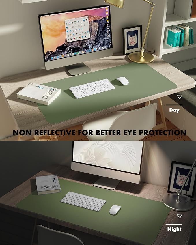 YSAGi Double-Sided Desk Pad, 23.6"x13.7"Leather Desk Mat, Eco Cork Desk Pad Protector,Large Mouse Pad,Waterproof Desk Blotter for Office/Home(Bamboo Green)