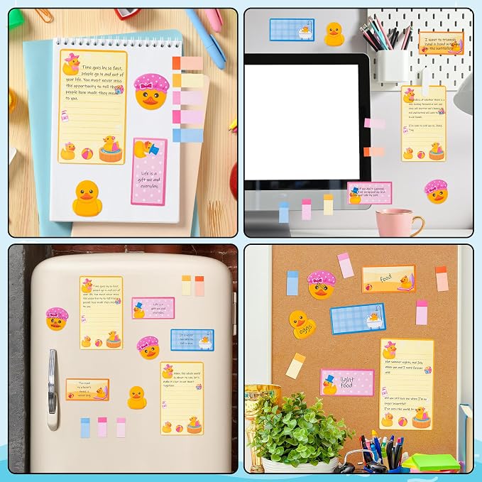 Xqumoi Duck Lovers Sticky Notes Set - Just A Girl Who Loves Ducks Self-Stick Note Pads Cartoon Animal Duckie Writing Memo Pad Page Marker Bookmarker Back to School Office Party Favors Supplies