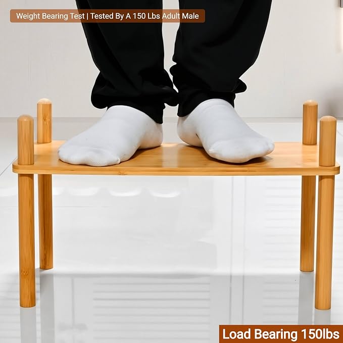 2-Tier Bamboo Coffee Bar Organizer,Coffee Bar Accessories, Mul-tifunctional Wooden Beaded Coffee Station Countertop Stand Shelf for Kitchen Home Office,Counter Riser Display Shelf for Top of Desk Home