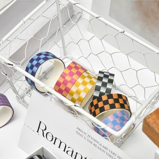 12 Rolls Grid Washi Tape Set Plaid Arts Adhesive Tapes Basic Patterns Decorative Masking Tape Sets for Craft, Kids, Scrapbook, DIY, Gift Wrapping (Style Two)