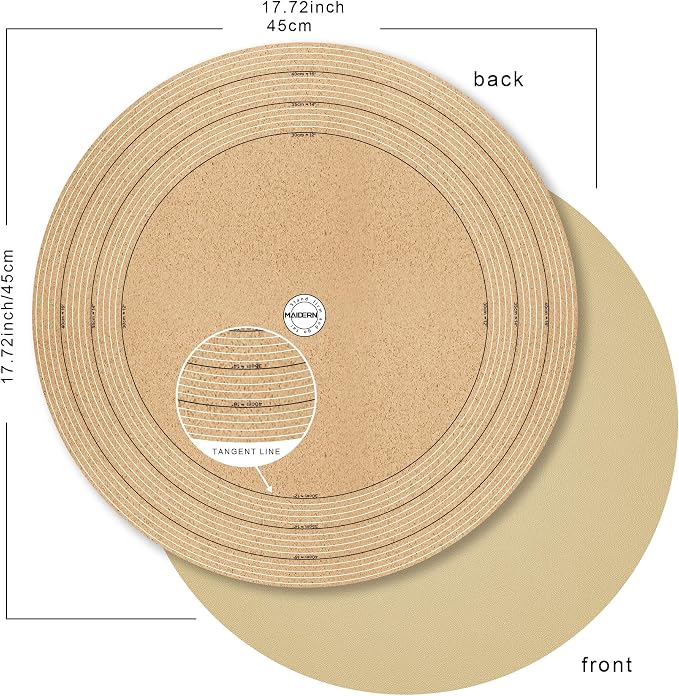 MAIDERN 18 Inch Round Cork & Leather Placemats, Cuttable Size (12-18 Inch), Trimmable Dining Table Mat, Heat Resistant/Non-Slip Table Cover for Kitchen, Office, or Restauran (Golden)