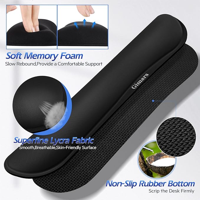 Gimars 4 in 1 Mouse Pad and Keyboard Wrist Rest Set, Large Mouse Pad with Memory Foam Wrist Support Pad for Desk with Coaster, Easy Typing Pain Relief, Gaming Office Home, 31.5x12 inch, Black