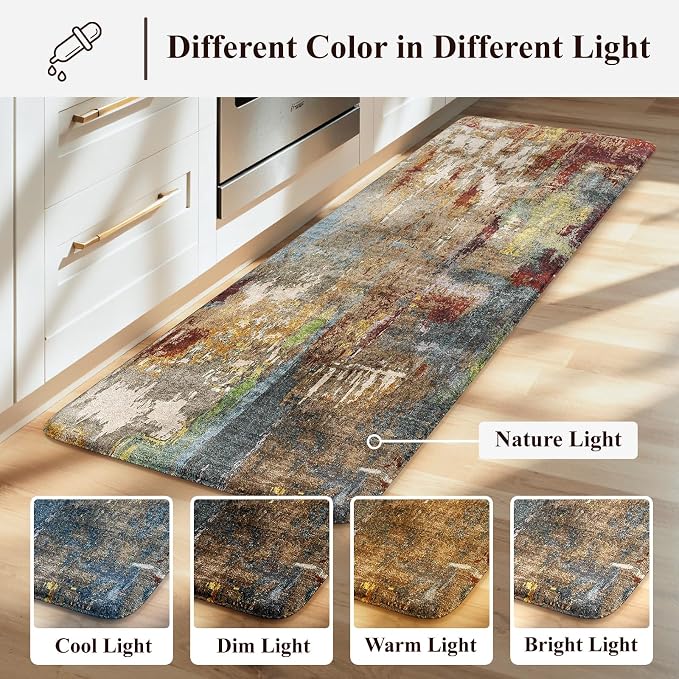 LEEVAN Anti Fatigue Kitchen Mats for Floor, Cushioned Kitchen Mat Set 2PCS | 17.3"x29"+17.3"x47", Modern Abstract Red Kitchen Rugs Non-Slip, Waterproof Ergonomic Standing Mat for Laundry, Office, Sink