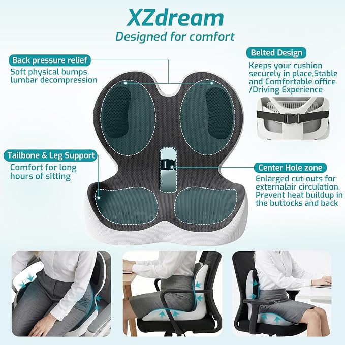 Ergonomic Seat Cushion, Office Chair Cushion with Lumbar Support Pillow, Memory Foam Seat Cushions for Office, Car, Home Chairs,Tailbone,Back Pain & Sciatica Relief,Improves Posture