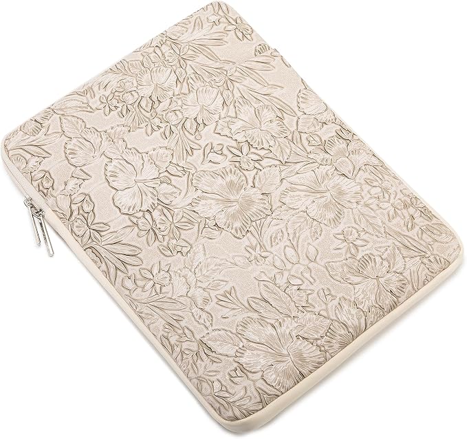 Kinmac 360° Protective Vertical Laptop Sleeve Case Cover Bag (Apricot Flower PU, 13.5 inch-14 inch)