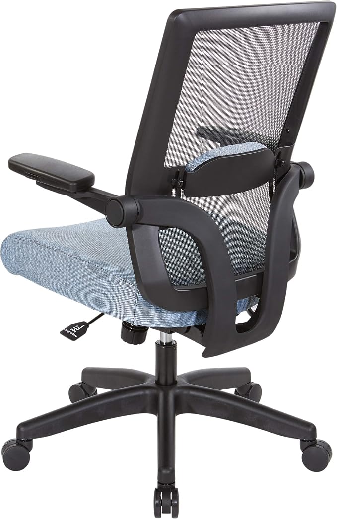 Space Seating 867 Series Adjustable Manager's Chair with Breathable Mesh Back, Lumbar Support and Padded Flip Arms, Blue Fabric Seat with Black Nylon Base