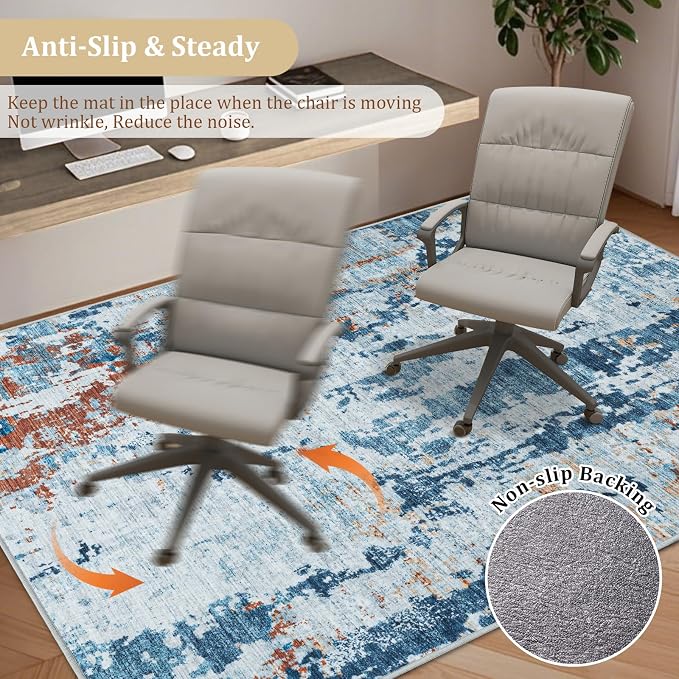 Office Chair Mat for Hardwood Floor, 48"x36" Easy Glide Computer Chair Mat Protector for Rolling Chair Under Desk Rug Nonslip Backing, Machine Wash